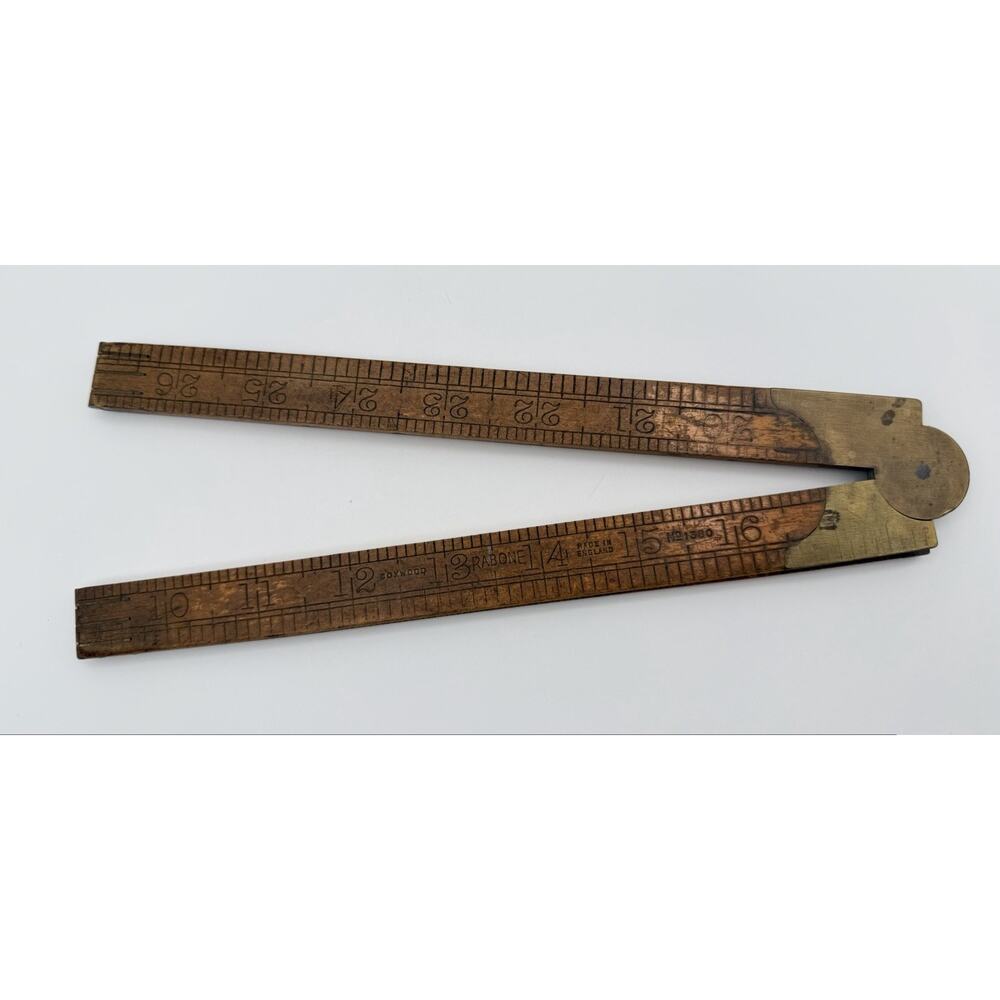 Vintage Rabone No 1380 Boxwood & Brass 3 ft Folding Ruler England
